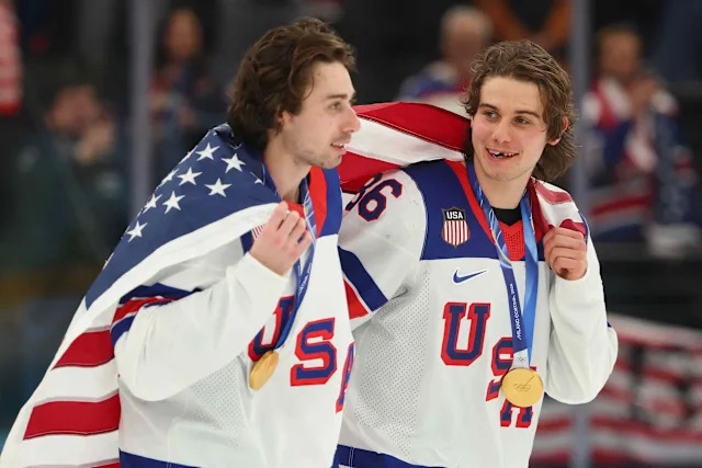 Quinn Hughes Says He's 'Proud' of Brother Jack After He Battled Through Knocked-Out Teeth to Score Olympics-Winning Goal - Yahoo Sports
