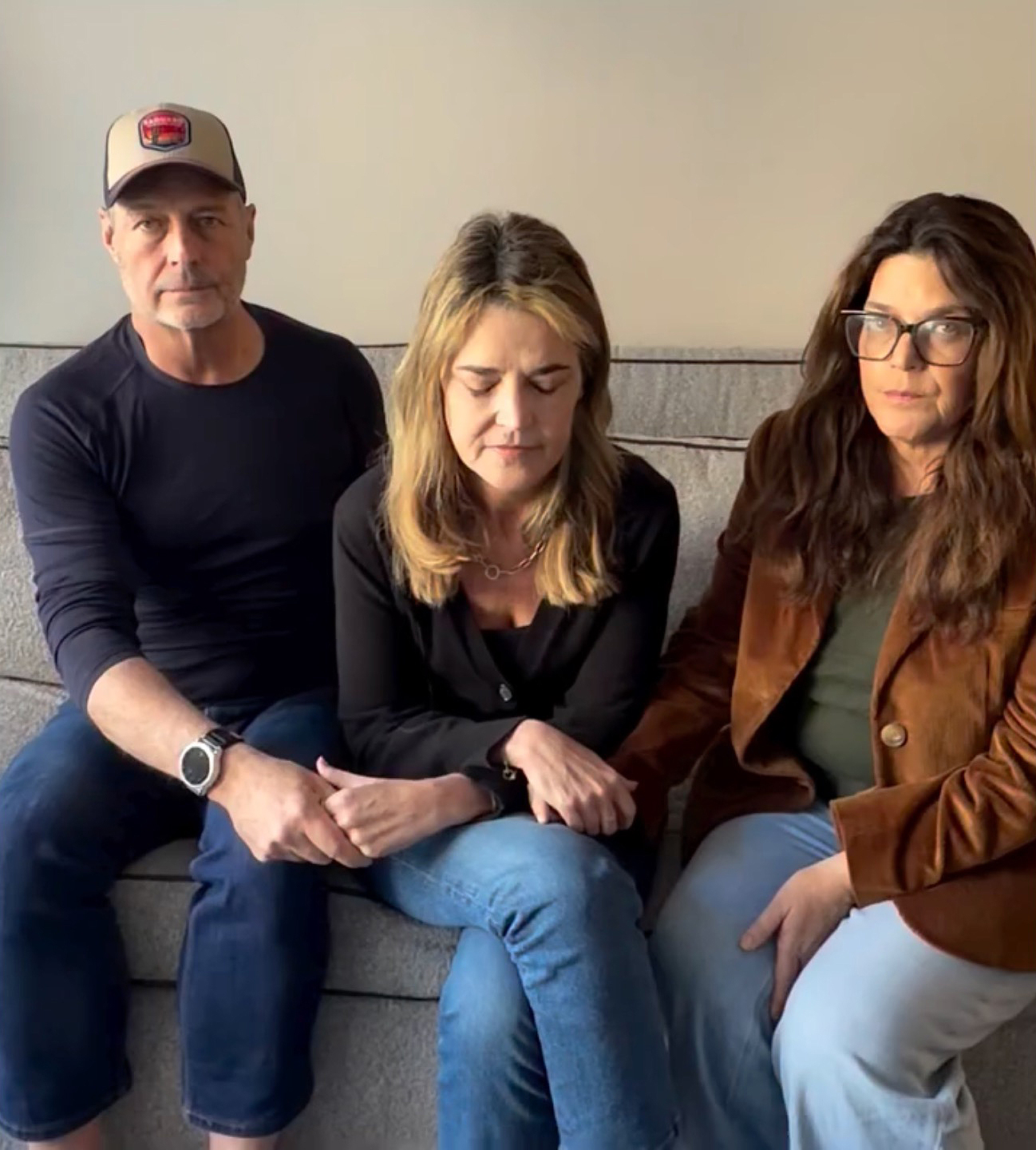 Savannah Guthrie and two other people, seated, make a plea to "Bring Nancy Guthrie home."