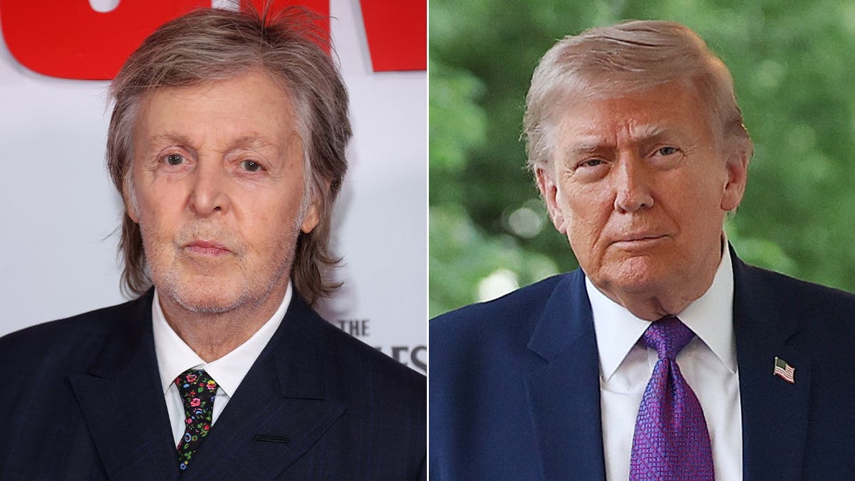 split photos of Paul McCartney and Donald Trump