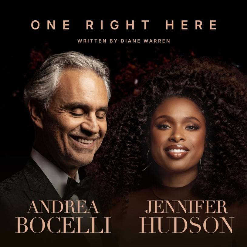Andrea Bocelli and Jennifer Hudson — One Right Here artwork / Universal Music Canada press announcement