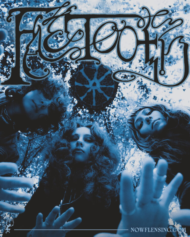 Faetooth’s three members photographed from below in a blue-toned promotional image