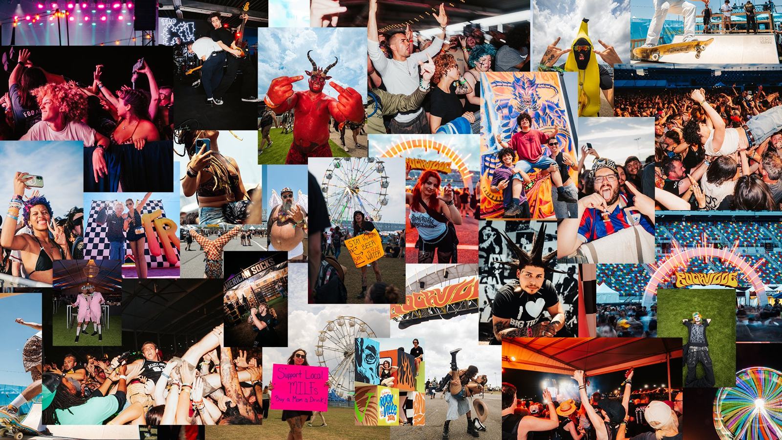 A collage of Welcome to Rockville festival crowds and live performances